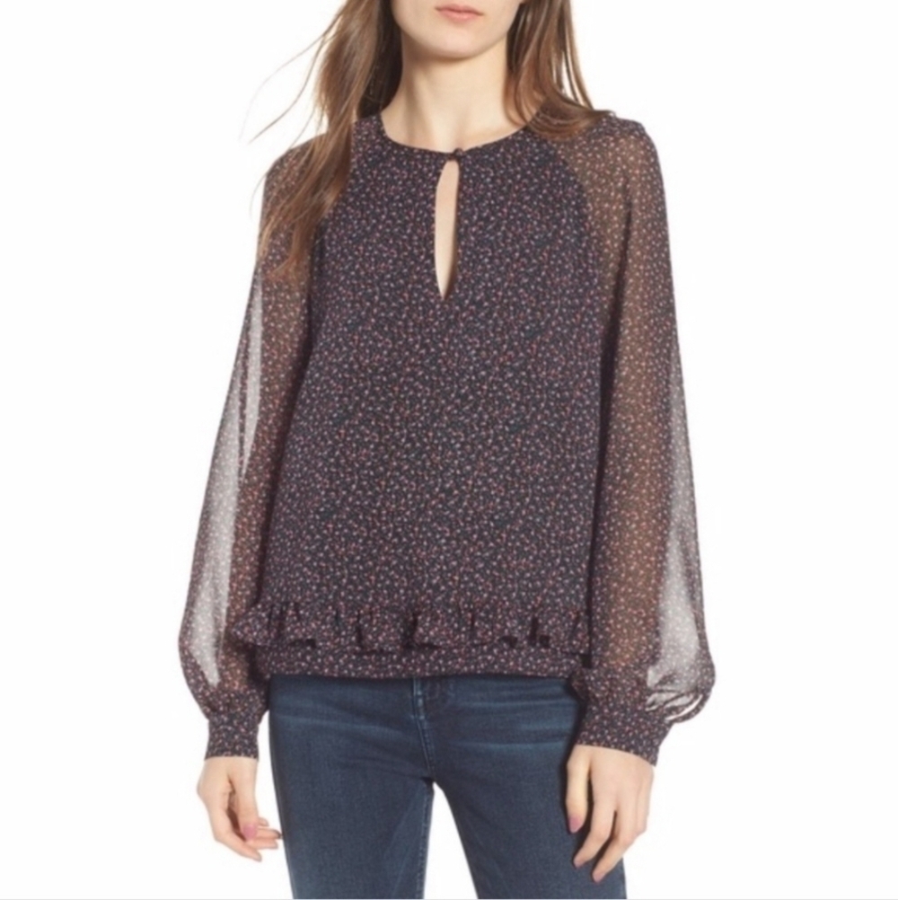 Rebecca Minkoff • Lorena Black Pink Micro Floral Top Women's Small S Keyhole EUC